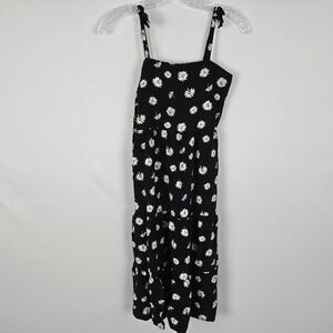 Art Class Dress Junior Large Midi Sleeveless Tie Straps Black White Daisy